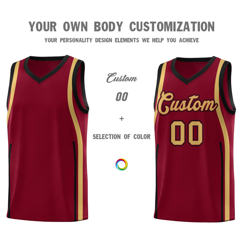 Custom Crimson Old Gold-Black Ribbon Pattern Basketball Kits