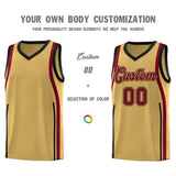 Custom Old Gold Crimson-Black Ribbon Pattern Basketball Kits
