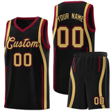 Custom Black Crimson-Old Gold Ribbon Pattern Basketball Kits