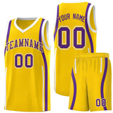 Custom Gold Purple-White Ribbon Pattern Basketball Kits