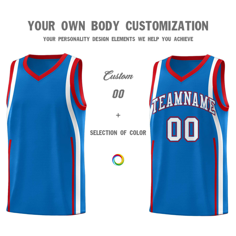 Custom Royal Red-White Ribbon Pattern Basketball Kits