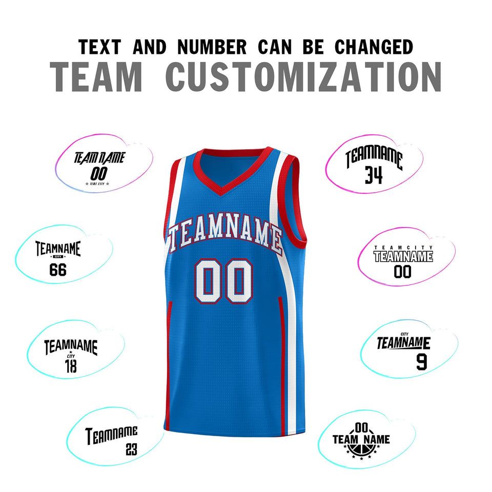 Custom Royal Red-White Ribbon Pattern Basketball Kits