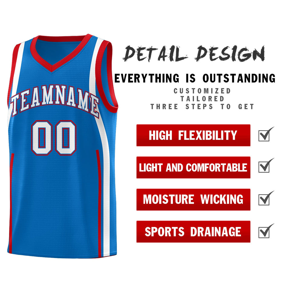 Custom Royal Red-White Ribbon Pattern Basketball Kits