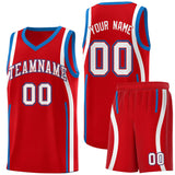 Custom Red Royal-White Ribbon Pattern Basketball Kits