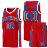 Custom Red Royal-White Ribbon Pattern Basketball Kits