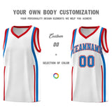 Custom White Royal-Red Ribbon Pattern Basketball Kits