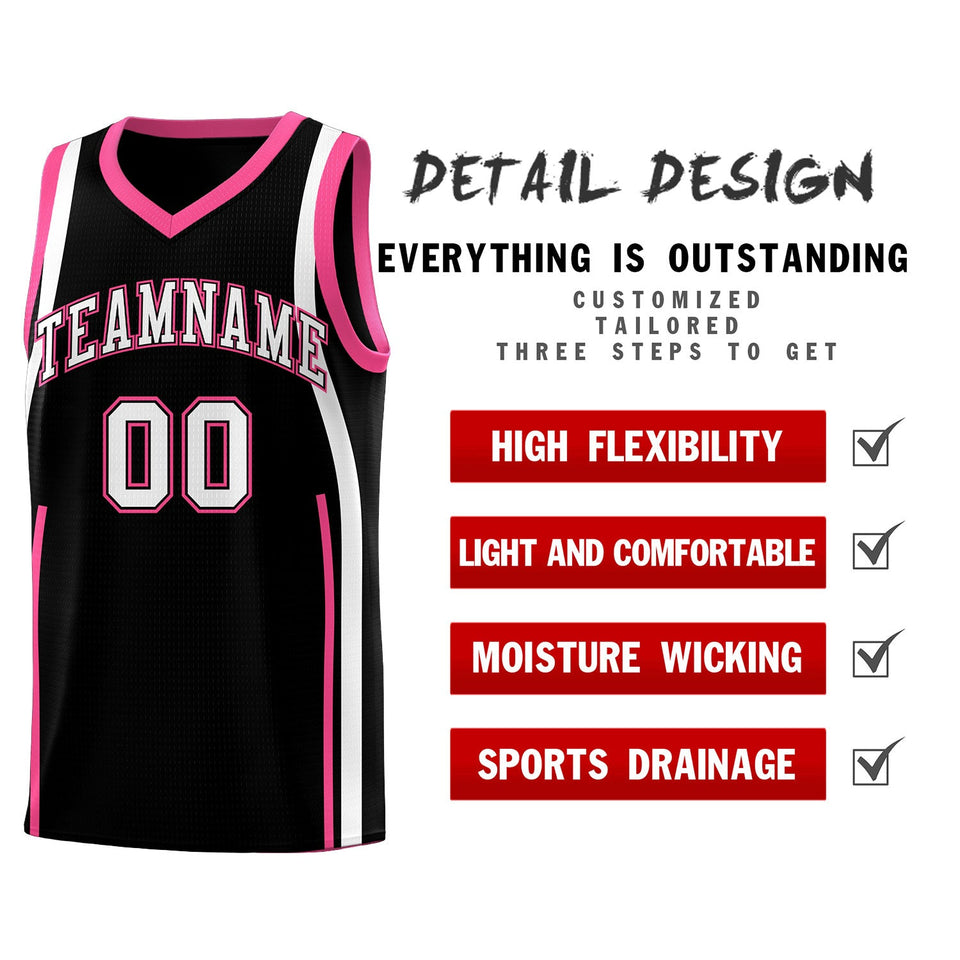 Custom Black Pink-White Ribbon Pattern Basketball Kits