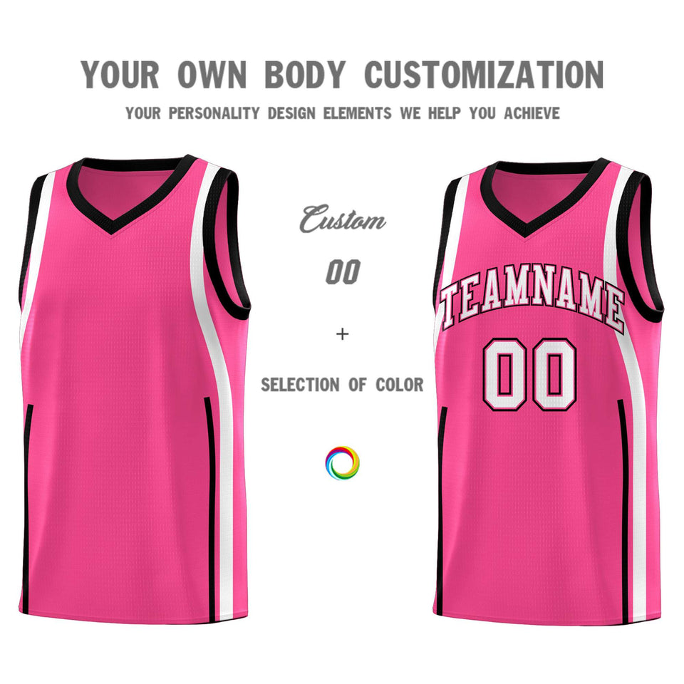 Custom Pink Black-White Ribbon Pattern Basketball Kits