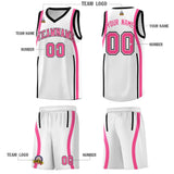 Custom White Pink-Black Ribbon Pattern Basketball Kits
