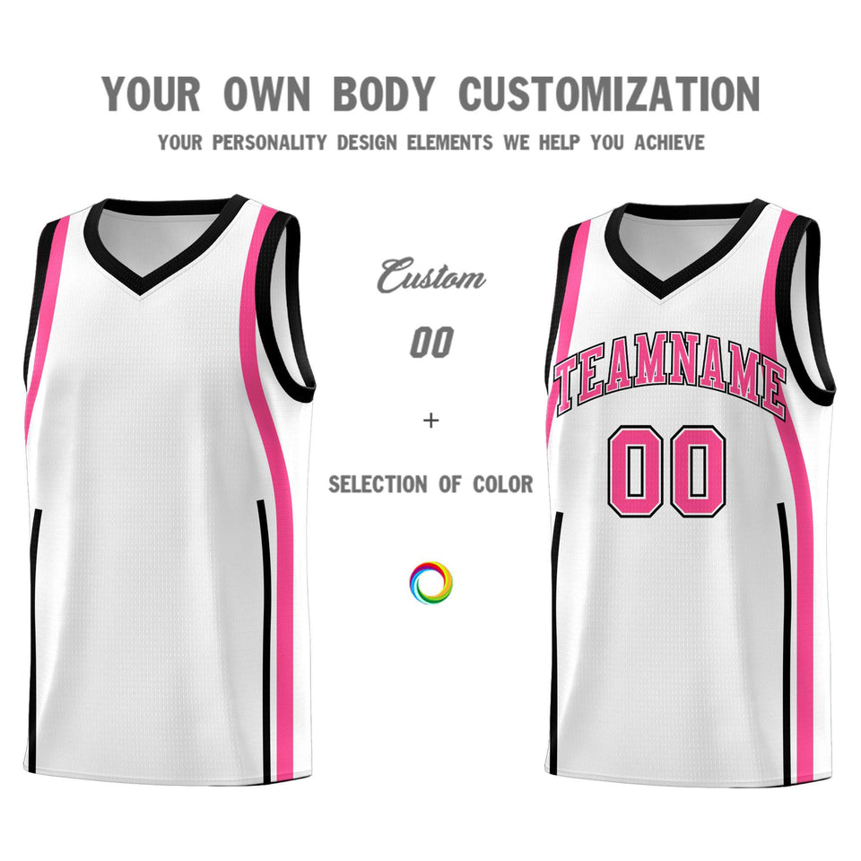 Custom White Pink-Black Ribbon Pattern Basketball Kits