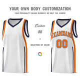 Custom White Navy-Orange Ribbon Pattern Basketball Kits