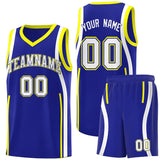 Custom Royal Fluorescent Yellow-White Ribbon Pattern Basketball Kits