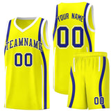 Custom Fluorescent Yellow Royal-White Ribbon Pattern Basketball Kits