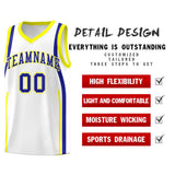Custom White Royal-Fluorescent Yellow Ribbon Pattern Basketball Kits