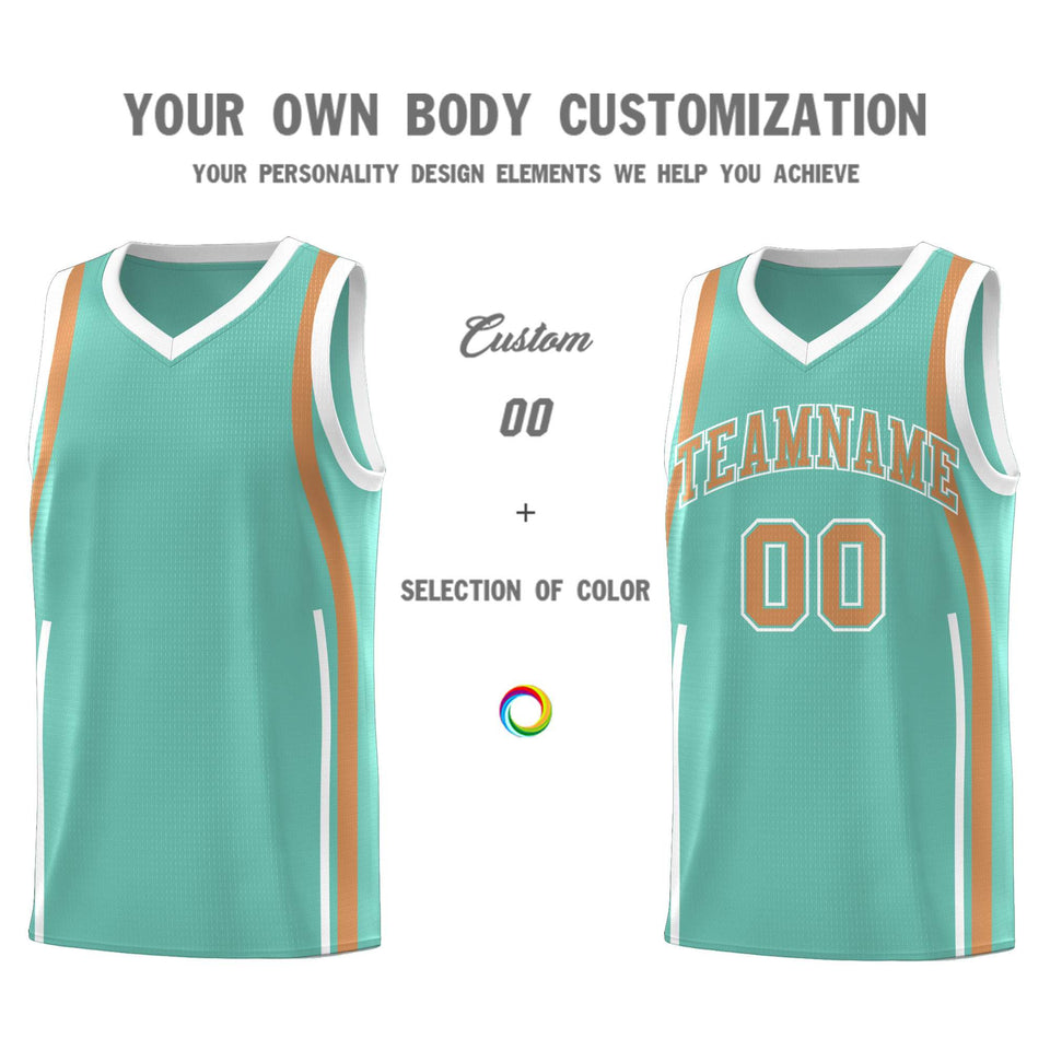 Custom Bright Green Buckskin Brown-White Ribbon Pattern Basketball Kits