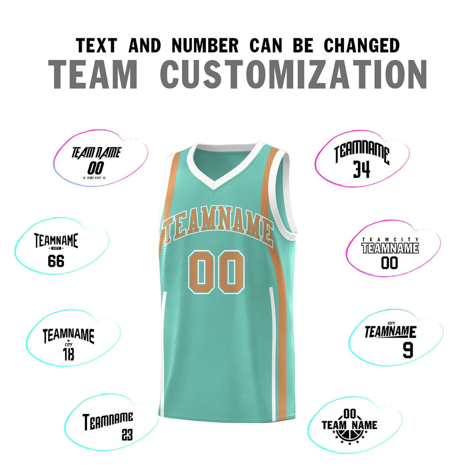 Custom Bright Green Buckskin Brown-White Ribbon Pattern Basketball Kits