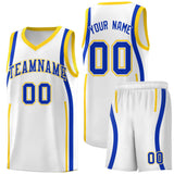 Custom White Royal-Gold Ribbon Pattern Basketball Kits