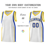 Custom White Royal-Gold Ribbon Pattern Basketball Kits