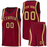 Custom Crimson Old Gold-Black Ribbon Pattern Basketball Kits