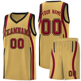 Custom Old Gold Crimson-Black Ribbon Pattern Basketball Kits