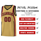 Custom Old Gold Crimson-Black Ribbon Pattern Basketball Kits