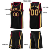 Custom Black Crimson-Old Gold Ribbon Pattern Basketball Kits