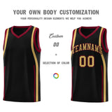 Custom Black Crimson-Old Gold Ribbon Pattern Basketball Kits
