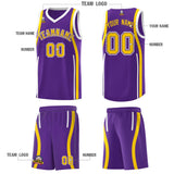 Custom Purple Gold-White Ribbon Pattern Basketball Kits