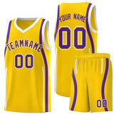 Custom Gold Purple-White Ribbon Pattern Basketball Kits