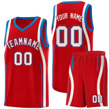 Custom Red Royal-White Ribbon Pattern Basketball Kits