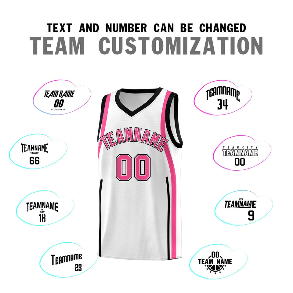 Custom White Pink-Black Ribbon Pattern Basketball Kits