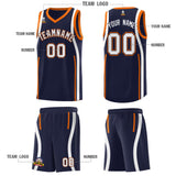 Custom Navy Orange-White Ribbon Pattern Basketball Kits