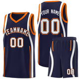 Custom Navy Orange-White Ribbon Pattern Basketball Kits