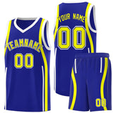 Custom Royal Fluorescent Yellow-White Ribbon Pattern Basketball Kits