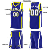 Custom Royal Fluorescent Yellow-White Ribbon Pattern Basketball Kits