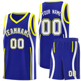 Custom Royal Fluorescent Yellow-White Ribbon Pattern Basketball Kits