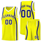 Custom Fluorescent Yellow Royal-White Ribbon Pattern Basketball Kits
