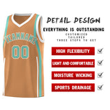 Custom Buckskin Brown Bright Green-White Ribbon Pattern Basketball Kits