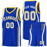 Custom Royal Gold-White Ribbon Pattern Basketball Kits