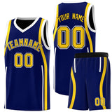 Custom Navy Gold-White Ribbon Pattern Basketball Kits