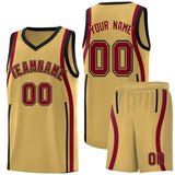 Custom Old Gold Crimson-Black Ribbon Pattern Basketball Kits
