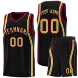 Custom Black Crimson-Old Gold Ribbon Pattern Basketball Kits