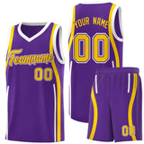 Custom Purple Gold-White Ribbon Pattern Basketball Kits
