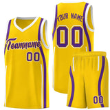 Custom Gold Purple-White Ribbon Pattern Basketball Kits