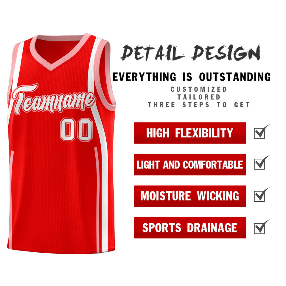Custom Light Red Light Pink-White Ribbon Pattern Basketball Kits