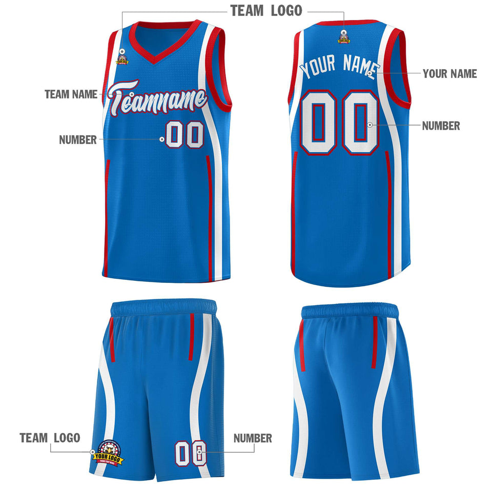 Custom Royal Red-White Ribbon Pattern Basketball Kits