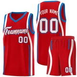 Custom Red Royal-White Ribbon Pattern Basketball Kits