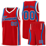 Custom Red Royal-White Ribbon Pattern Basketball Kits
