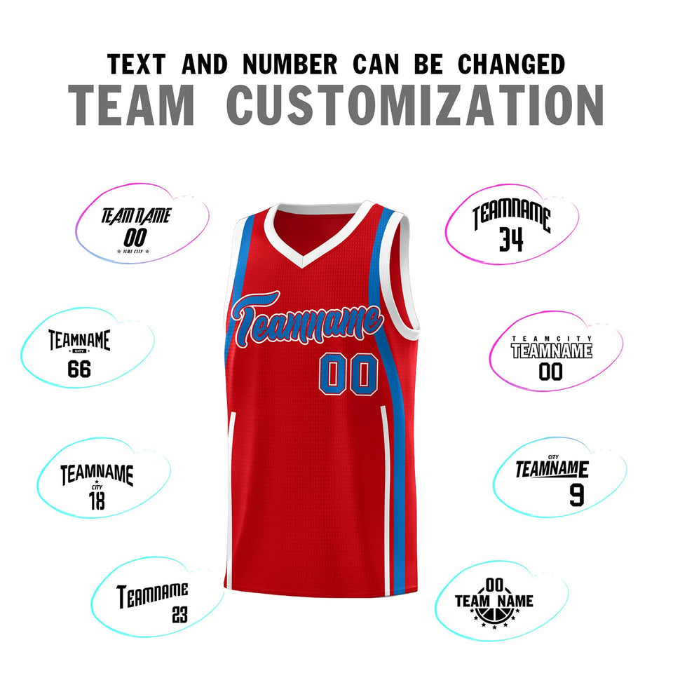 Custom Red Royal-White Ribbon Pattern Basketball Kits