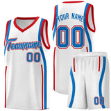 Custom White Royal-Red Ribbon Pattern Basketball Kits